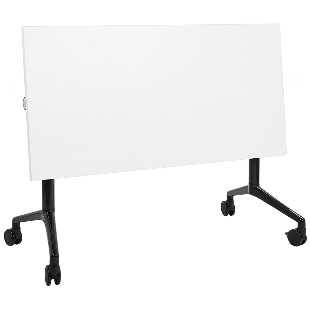 Scrivania rettangolare pieghevole con rotelle portatile con struttura in metallo bianco e nero 120 x 60 cm stile moderno
