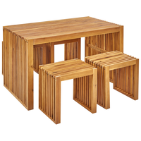 Set da pranzo da giardino 5 pezzi Tavolo rettangolare in legno massiccio di acacia 4 sgabelli Design rustico per interni esterni
