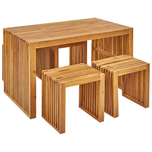 Set da pranzo da giardino 5 pezzi Tavolo rettangolare in legno massiccio di acacia 4 sgabelli Design rustico per interni esterni