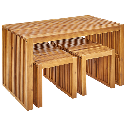 Set da pranzo da giardino 5 pezzi Tavolo rettangolare in legno massiccio di acacia 4 sgabelli Design rustico per interni esterni