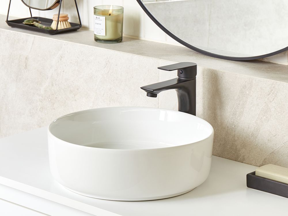 Lavabo da bagno rotondo in ceramica 36 cm bianco sporco stile moderno elegante
