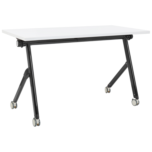 Scrivania rettangolare pieghevole con rotelle portatile con struttura in metallo bianco e nero 120 x 60 cm stile moderno