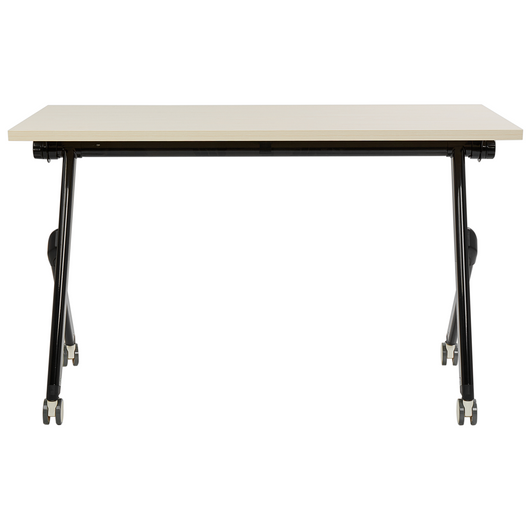 Scrivania rettangolare pieghevole con rotelle portatile con struttura in metallo legno chiaro e nero 120 x 60 cm stile moderno