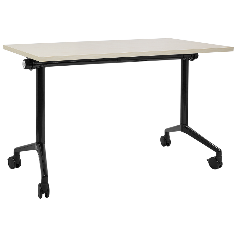 Scrivania rettangolare pieghevole con rotelle portatile con struttura in metallo marrone chiaro e nero 120 x 60 cm stile moderno