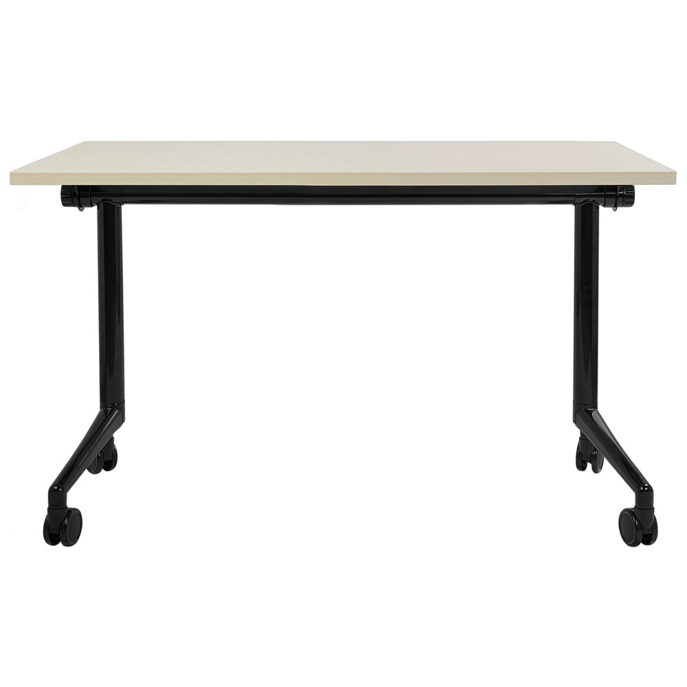 Scrivania rettangolare pieghevole con rotelle portatile con struttura in metallo marrone chiaro e nero 120 x 60 cm stile moderno