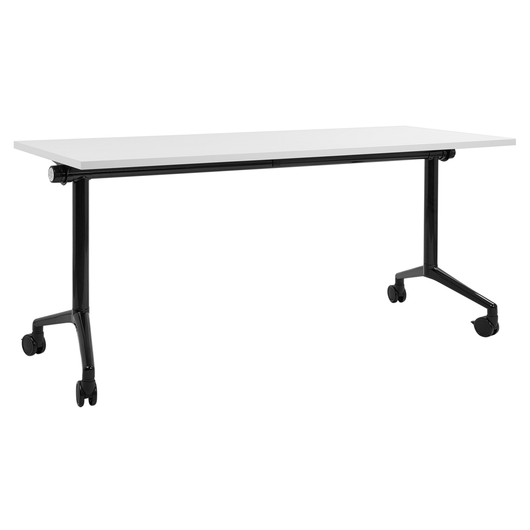 Scrivania rettangolare pieghevole con rotelle portatile con struttura in metallo bianco e nero 160 x 60 cm stile moderno