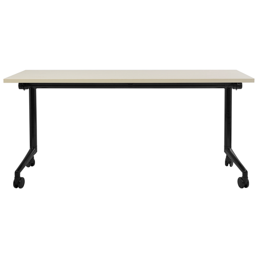 Scrivania rettangolare pieghevole con rotelle portatile con struttura in metallo marrone chiaro e nero 160 x 60 cm stile moderno