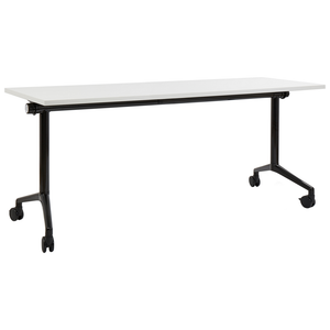 Scrivania rettangolare pieghevole con rotelle portatile con struttura in metallo bianco e nero 180 x 60 cm stile moderno