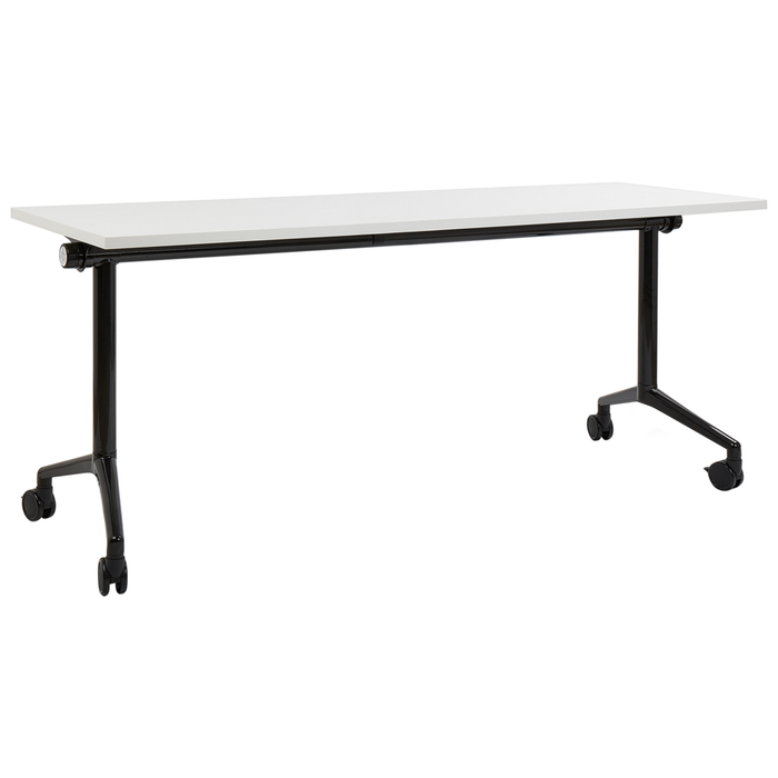 Scrivania rettangolare pieghevole con rotelle portatile con struttura in metallo bianco e nero 180 x 60 cm stile moderno