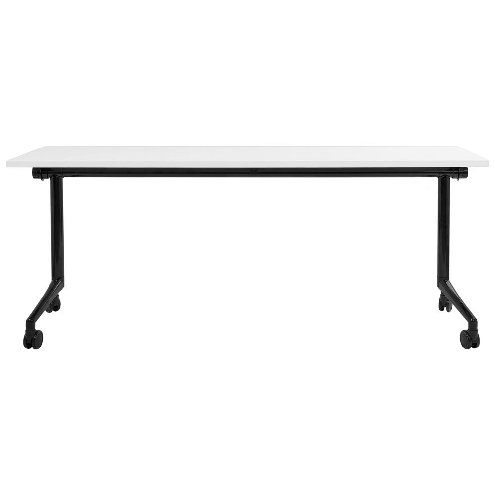 Scrivania rettangolare pieghevole con rotelle portatile con struttura in metallo bianco e nero 180 x 60 cm stile moderno