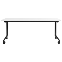 Scrivania rettangolare pieghevole con rotelle portatile con struttura in metallo bianco e nero 180 x 60 cm stile moderno