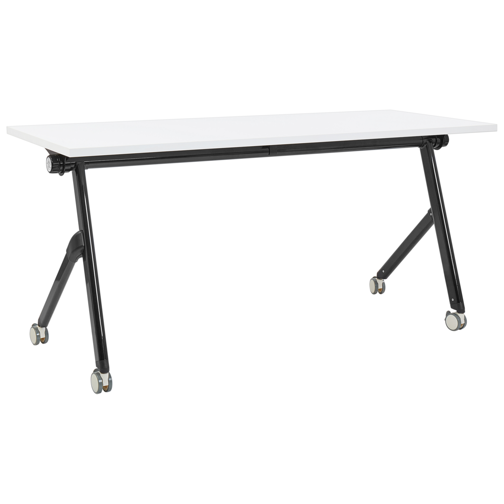 Scrivania rettangolare pieghevole con rotelle portatile con struttura in metallo bianco e nero 120 x 60 stile moderno