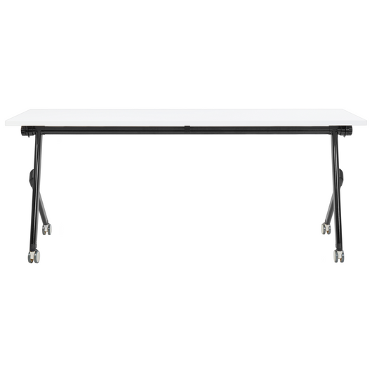 Scrivania rettangolare pieghevole con rotelle portatile con struttura in metallo bianco e nero 180 x 60 stile moderno