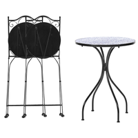 Set da bistrot da giardino in metallo nero con motivo a mosaico blu e telaio in ferro stile vintage