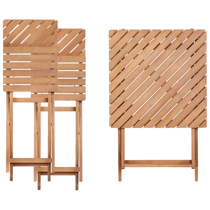 Set da bistrot 3 pezzi in legno massiccio di eucalipto chiaro 2 sedie e tavolo da tè pieghevole a doghe