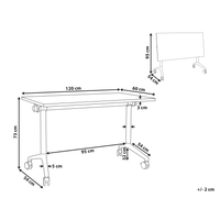 Scrivania rettangolare pieghevole con rotelle portatile con struttura in metallo marrone chiaro e nero 120 x 60 cm stile moderno