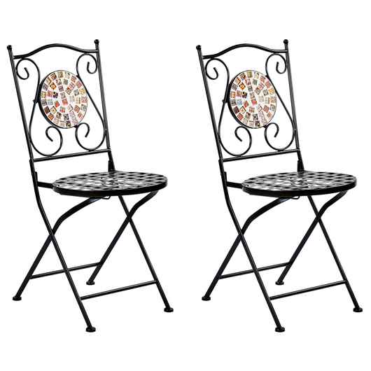 Set di 2 sedie pieghevoli da giardino in metallo nero con mosaico stile vintage esterno