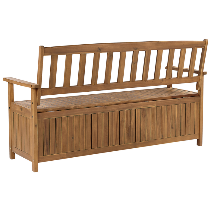 Panchina per esterni con contenitore in legno massiccio di acacia a 3 posti 160 cm con cuscino color rosso