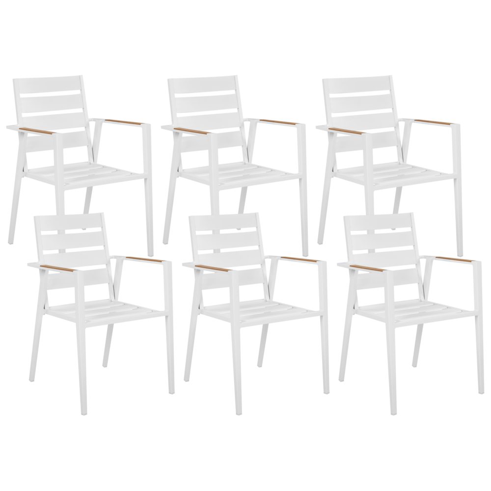Set da pranzo metallo bianco con cuscini di seduta in alluminio 6 sedie
