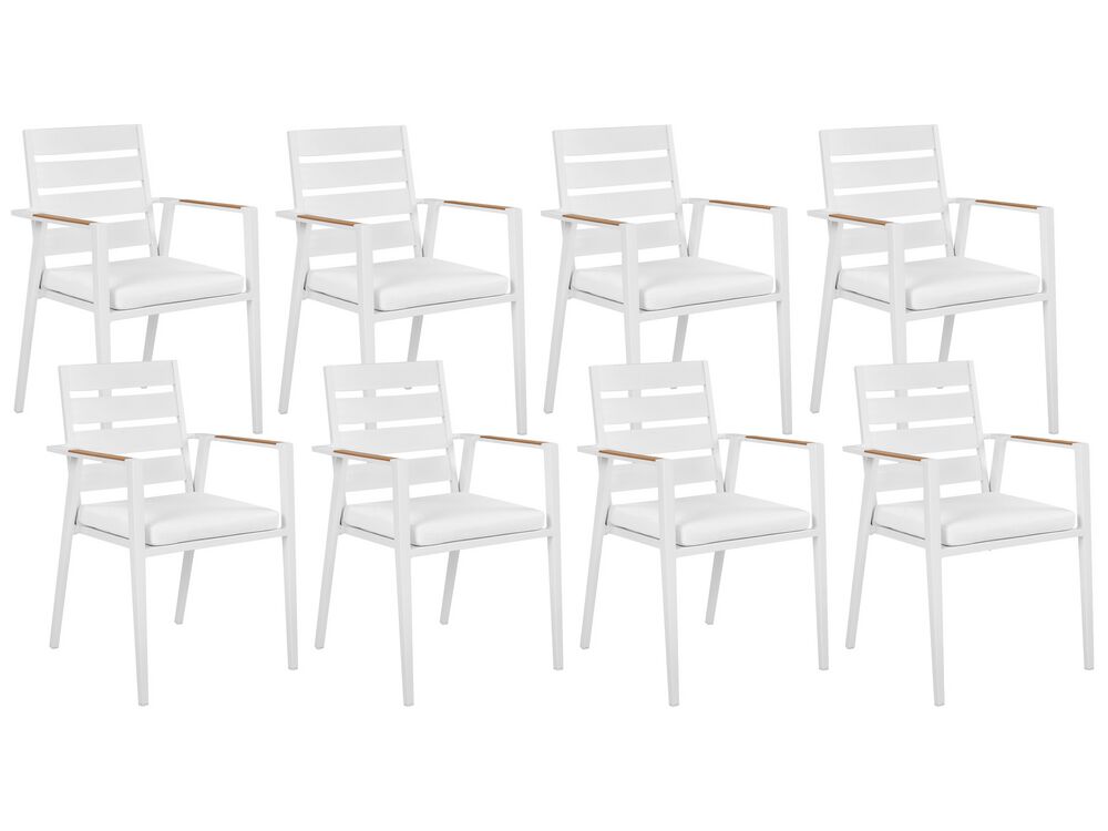 Set da pranzo metallo bianco con cuscini di seduta in alluminio 8 sedie