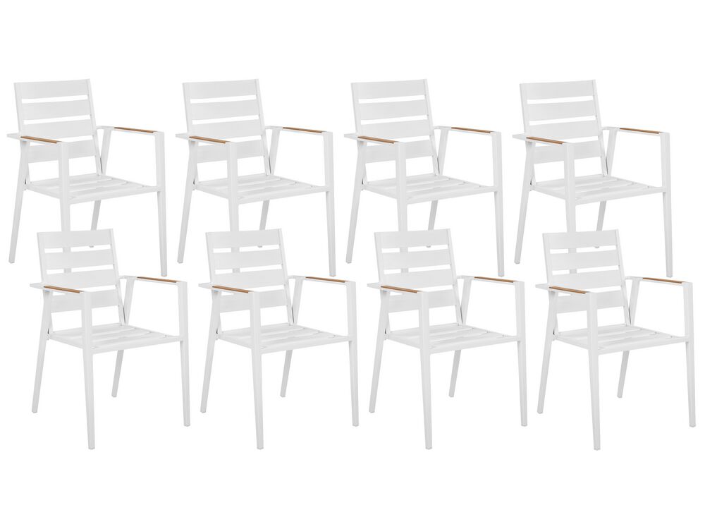 Set da pranzo metallo bianco con cuscini di seduta in alluminio 8 sedie