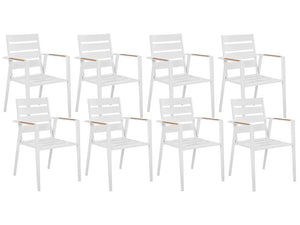 Set da pranzo metallo bianco con cuscini di seduta in alluminio 8 sedie