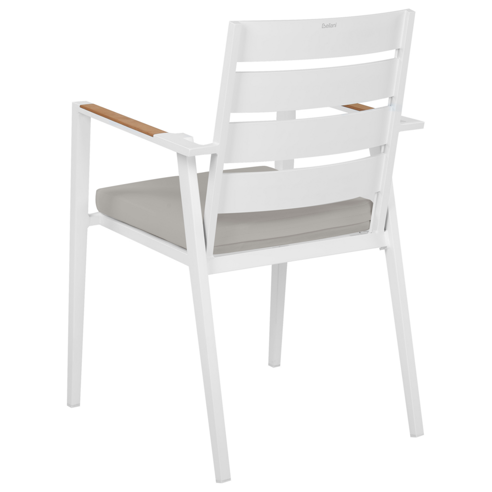 Set di 4 sedie da pranzo da giardino Struttura in alluminio bianco con cuscini di seduta grigi Schienale a doghe Design moderno