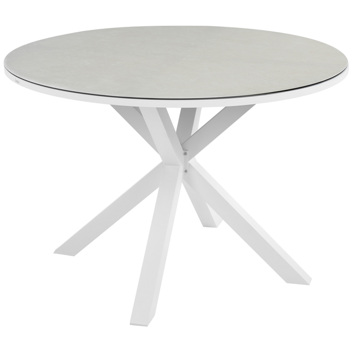Tavolo da giardino in alluminio con gambe in alluminio e piano in vetro ceramico bianco stile moderno