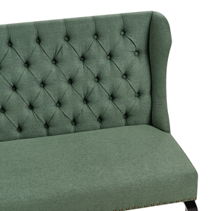 Divano da cucina a 2 posti con schienale in tessuto in poliestere verde con gambe nere stile vintage