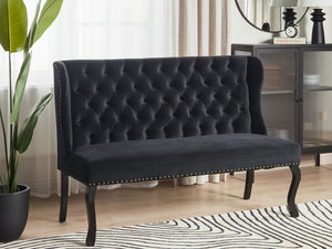 Divano da cucina a 2 posti con schienale in velluto nero con gambe nere stile vintage