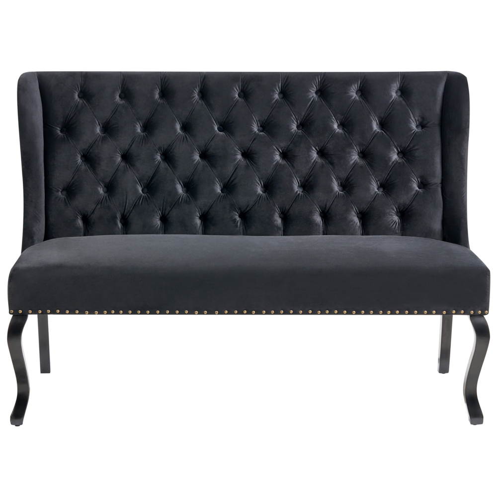 Divano da cucina a 2 posti con schienale in velluto nero con gambe nere stile vintage