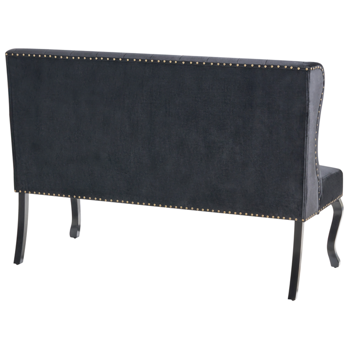 Divano da cucina a 2 posti con schienale in velluto nero con gambe nere stile vintage