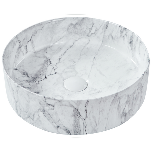 Lavabo da appoggio Ceramica effetto marmo bianco 400 mm Lavello da bagno rotondo opaco