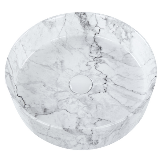 Lavabo da appoggio Ceramica effetto marmo bianco 400 mm Lavello da bagno rotondo opaco