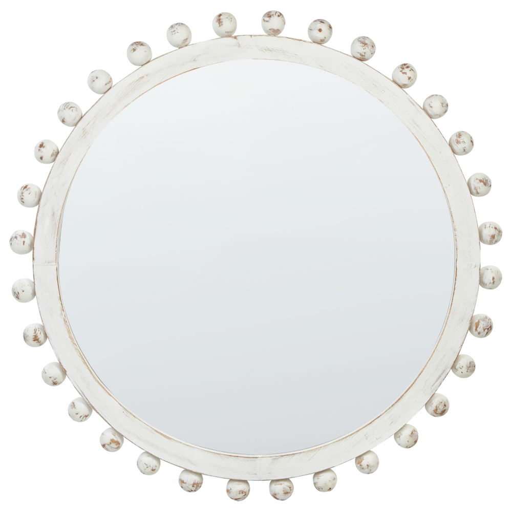 Specchio decorativo in legno montato a parete con finitura bianca e affilata ⌀ 71 cm Bianco elegante chic