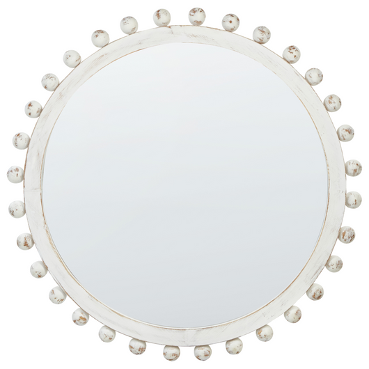 Specchio decorativo in legno montato a parete con finitura bianca e affilata ⌀ 71 cm Bianco elegante chic