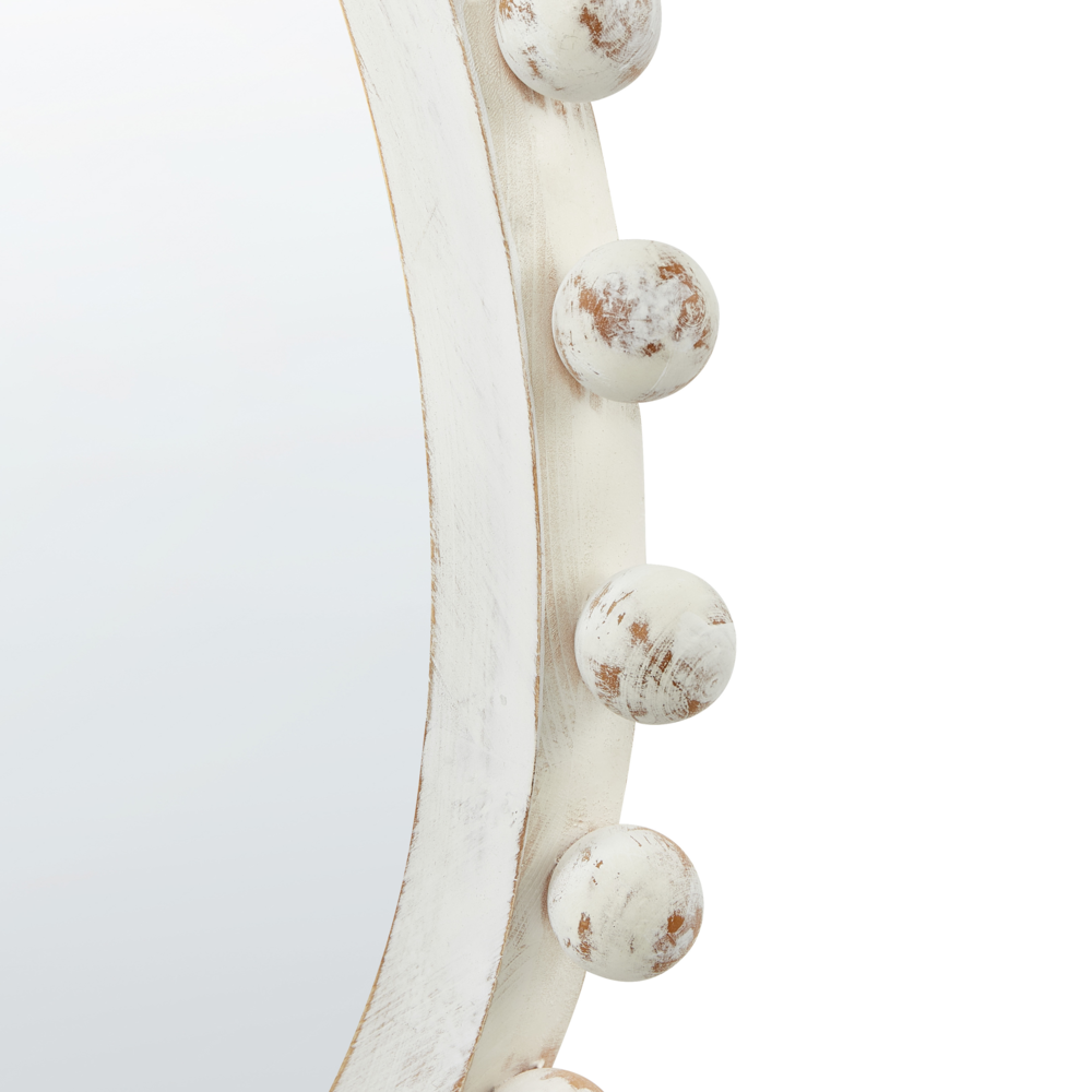 Specchio decorativo in legno montato a parete con finitura bianca e affilata ⌀ 71 cm Bianco elegante chic