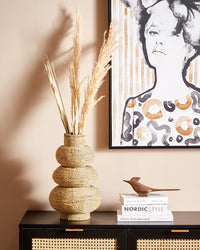 Vaso decorativo per fiori artificiali in corda d' alga naturale fatto a mano