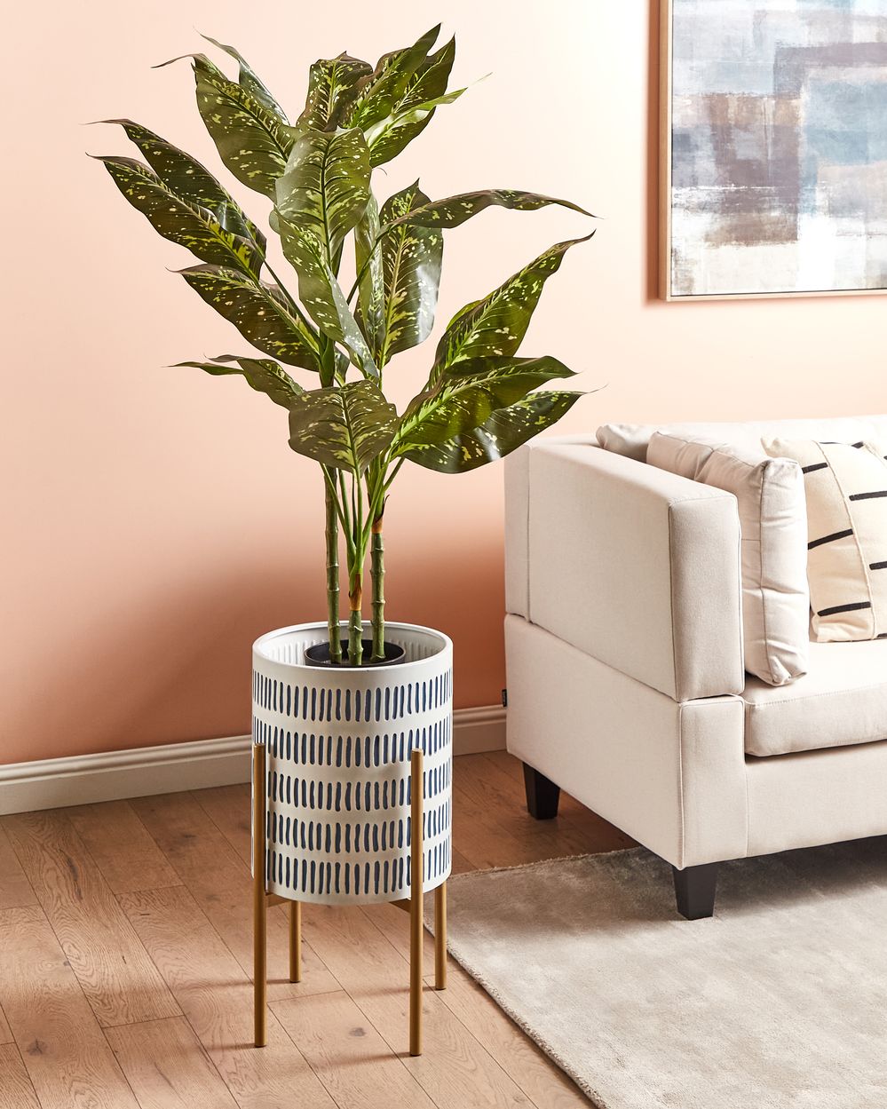 Portavaso in metallo bianco e blu 31 x 31 x 58 cm per interni ed esterni