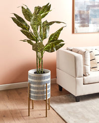 Portavaso in metallo bianco e blu 31 x 31 x 58 cm per interni ed esterni