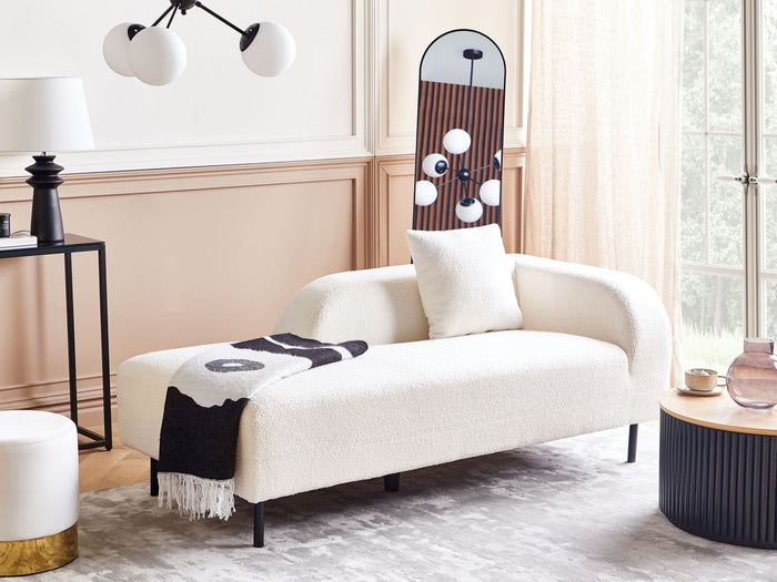 Chaise longue tessuto bouclè bianco lato destro stile moderno minimalista