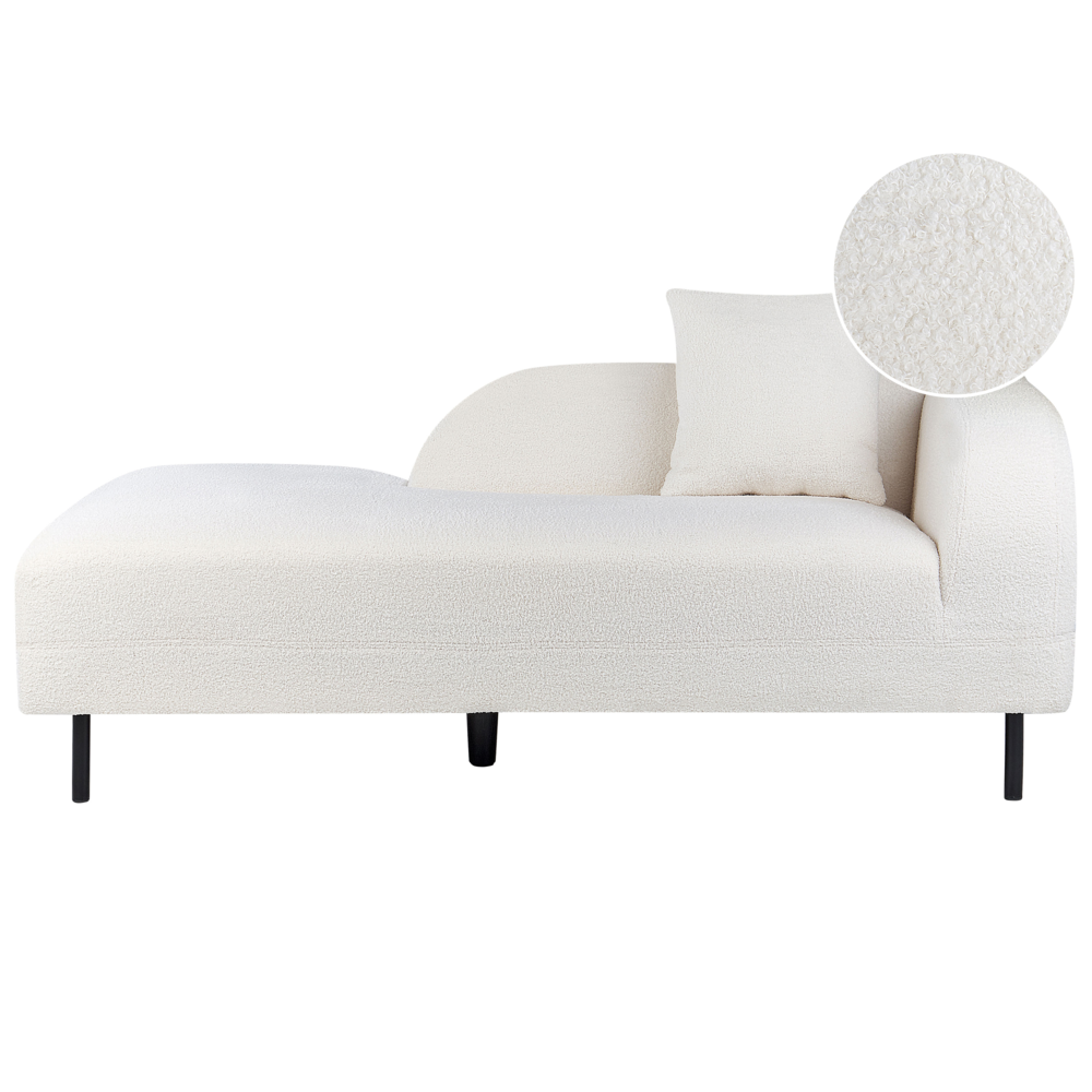 Chaise longue tessuto bouclè bianco lato destro stile moderno minimalista