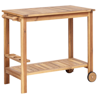 Carrello porta bevande da giardino su ruote in legno d'acacia certificato 47 x 90 x 74 cm a 2 piani con ruote con portabottiglie