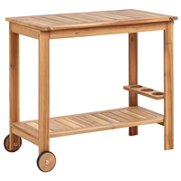 Carrello porta bevande da giardino su ruote in legno d'acacia certificato 47 x 90 x 74 cm a 2 piani con ruote con portabottiglie