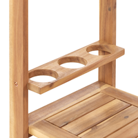 Carrello porta bevande da giardino su ruote in legno d'acacia certificato 47 x 90 x 74 cm a 2 piani con ruote con portabottiglie