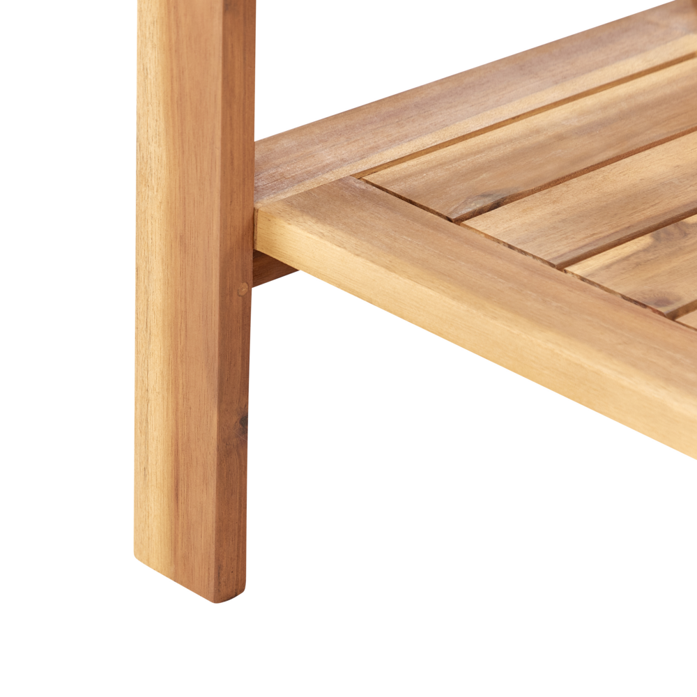 Carrello porta bevande da giardino su ruote in legno d'acacia certificato 47 x 90 x 74 cm a 2 piani con ruote con portabottiglie