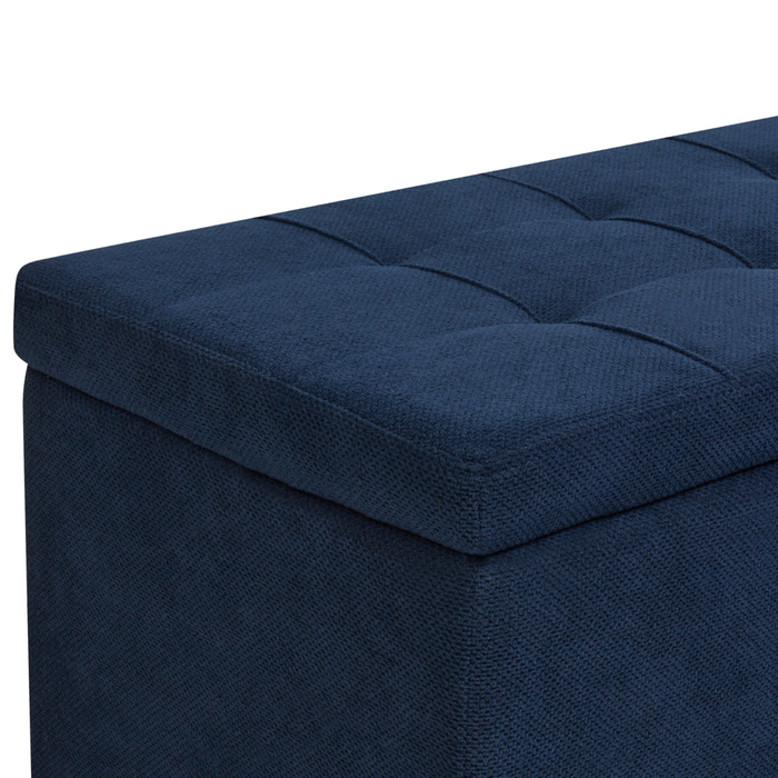 Ottomana Blu Marino 100 x 42 x 40 cm in tessuto poliestere Poggiapiedi imbottito Soggiorno Stile Moderno