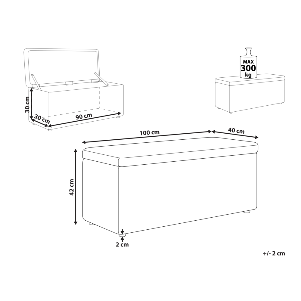 Ottomana Blu Marino 100 x 42 x 40 cm in tessuto poliestere Poggiapiedi imbottito Soggiorno Stile Moderno