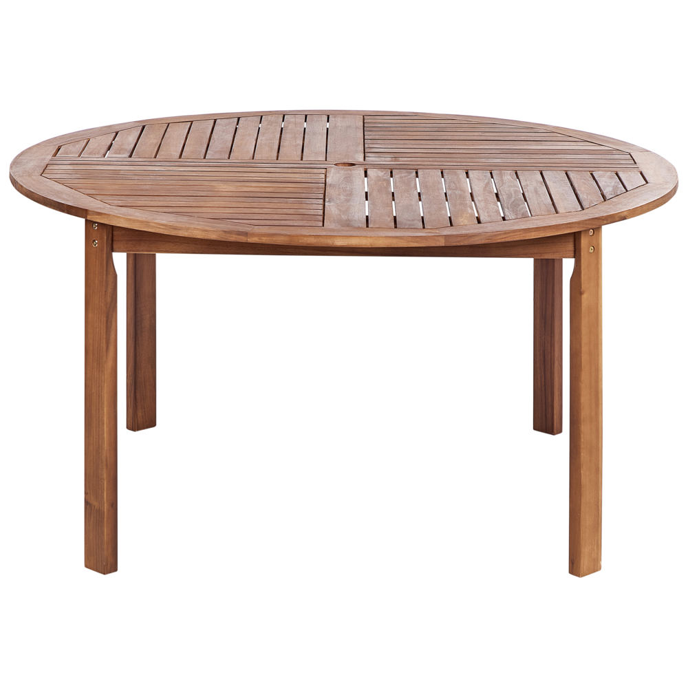 Set da pranzo da giardino Tavolo rotondo in legno di acacia 6 sedie Ombrellone da esterno