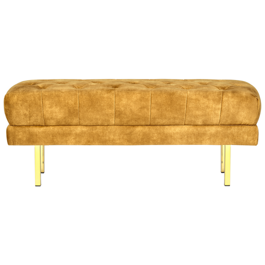 Panca Giallo Tessuto imbottito Velluto Accento di metallo Gambe d'oro Panca da letto Sgabello
